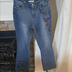 Cato Fashion Embroidered Blue Jeans for Women- 14- NWOT